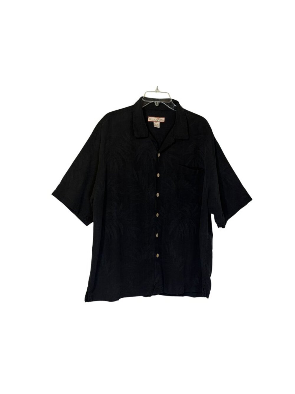 Paradise Blue Black Silk Palm Leaf Short Sleeve Button-Up Shirt Men's Size XXL